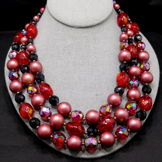 Germany Burgundy Red Beaded Necklace, Czech Glass… - image 2