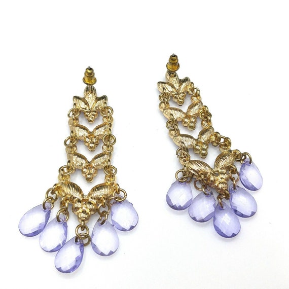 Lavender Purple Rhinestone Chandelier Post Earrin… - image 7