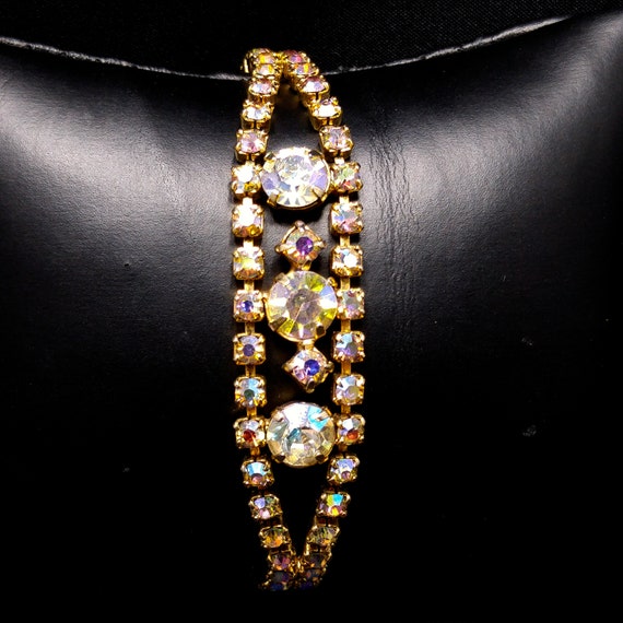 Weiss Aurora Borealis Rhinestone Bracelet Gold Plated 1950s