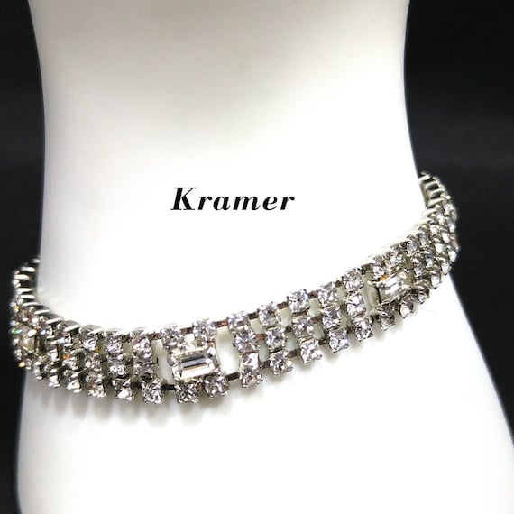 Kramer Clear Rhinestone Bracelet, Rhodium Plated,… - image 1