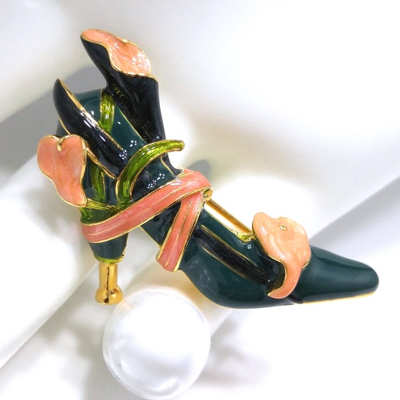 Kenneth J Lane Enamel Shoe Brooch, Lily Wrapped A… - image 7