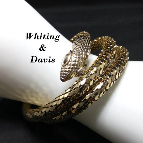 Whiting Davis Snake Mesh Coil Bracelet Gold Plated Book Piece