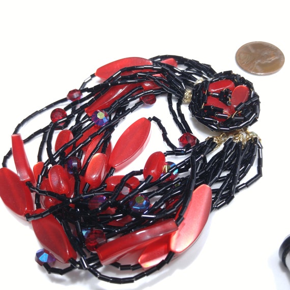 Multi-strand Black & Red Beaded Bracelet, Lucite … - image 6