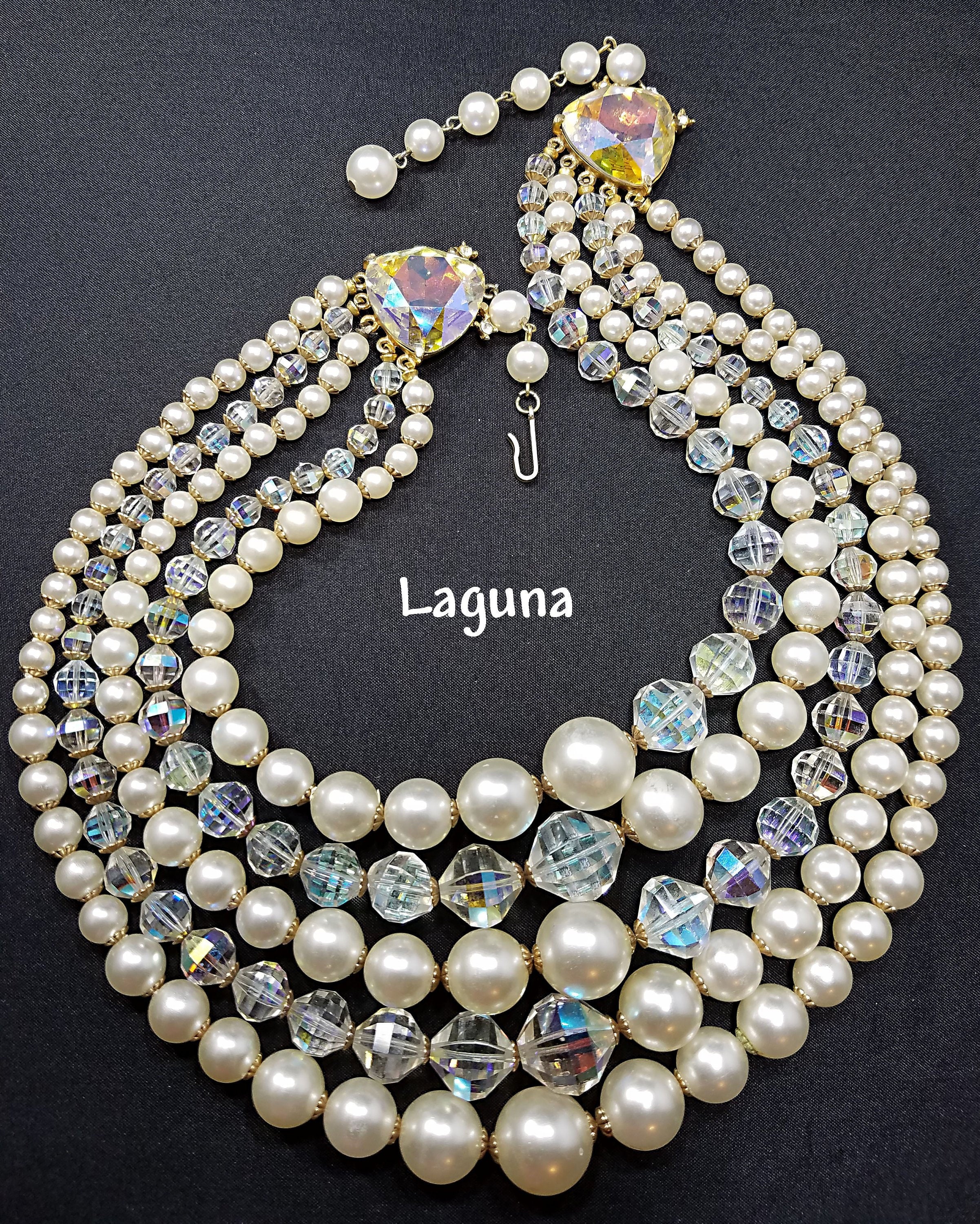 Vintage Laguna Crystal Faux Pearl Necklace Crystal Aurora Etsy