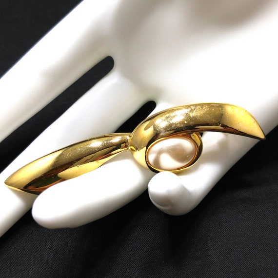 Napier Faux Pearl Cab Modernist Brooch, Gold Plat… - image 2