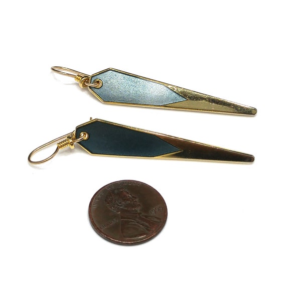 Laurel Bruch Blue Metallic Long Earrings, Gold Pl… - image 7