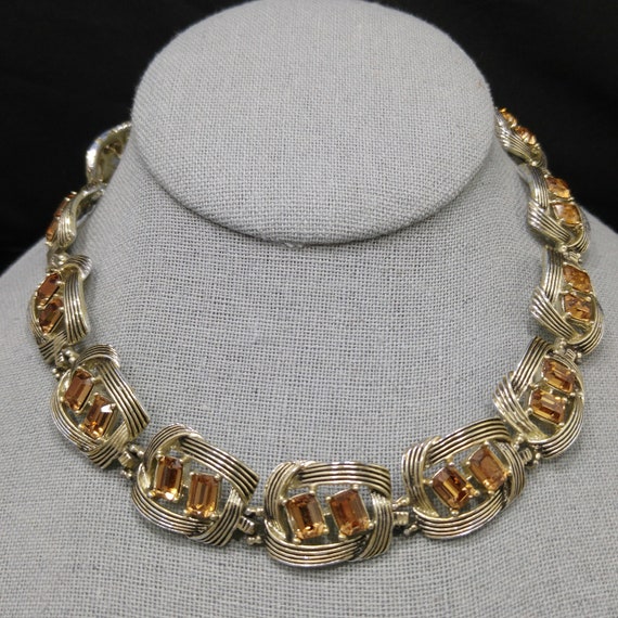 Kramer Topaz Rhinestone Choker Necklace, Gold Pla… - image 2