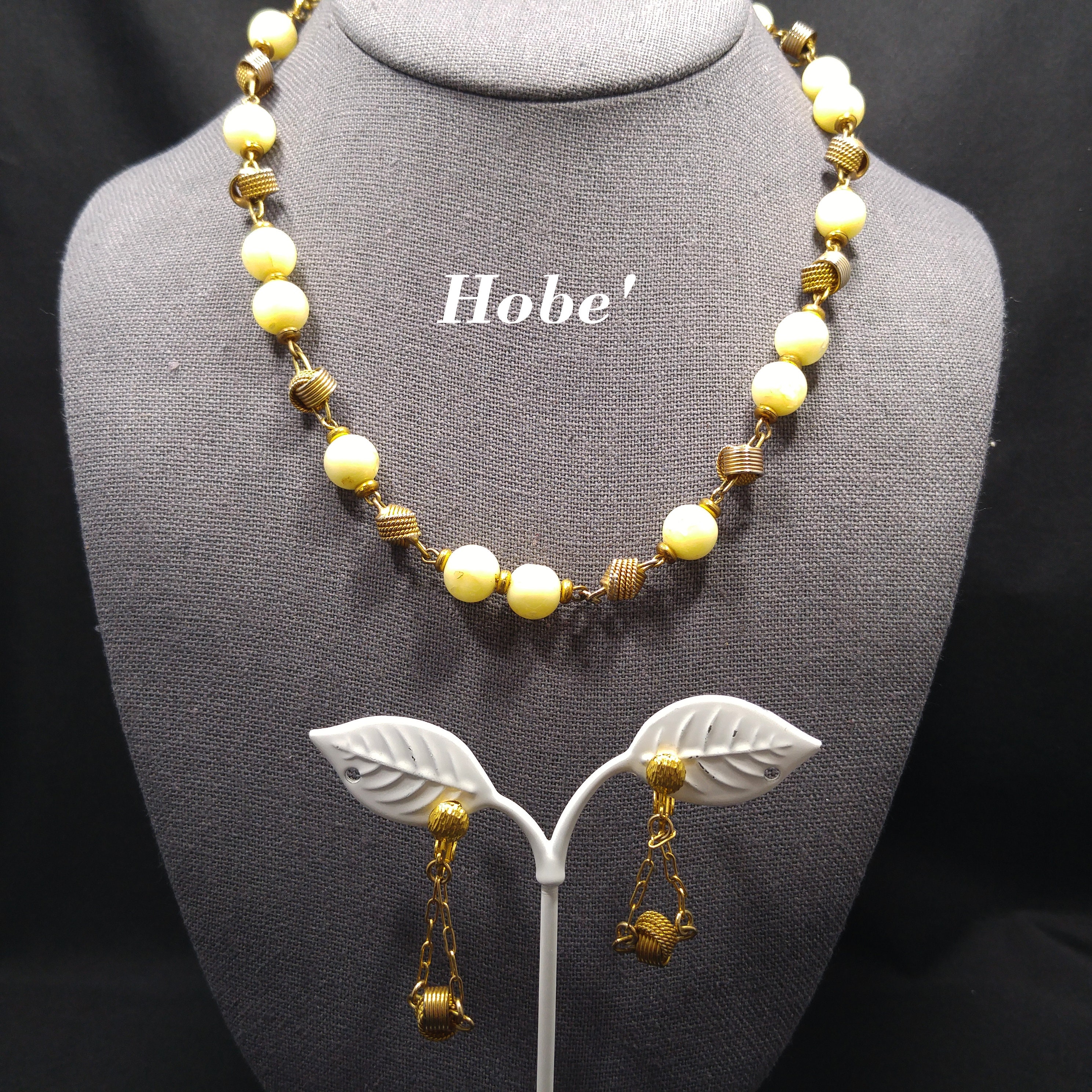 Hobe Light Yellow Lucite Beaded Necklace Matching Earrings
