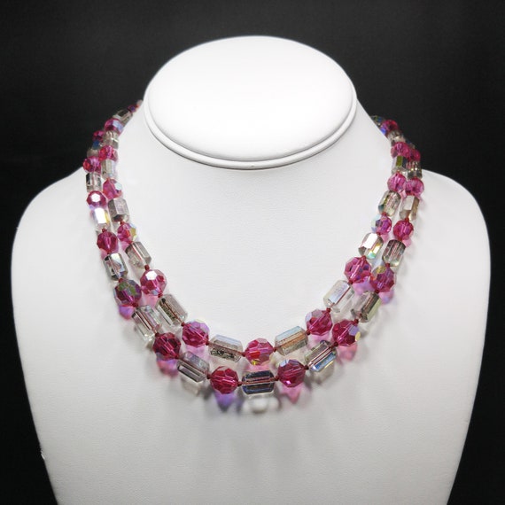 Raspberry & Silver Crystal Beaded Necklace, Swarov