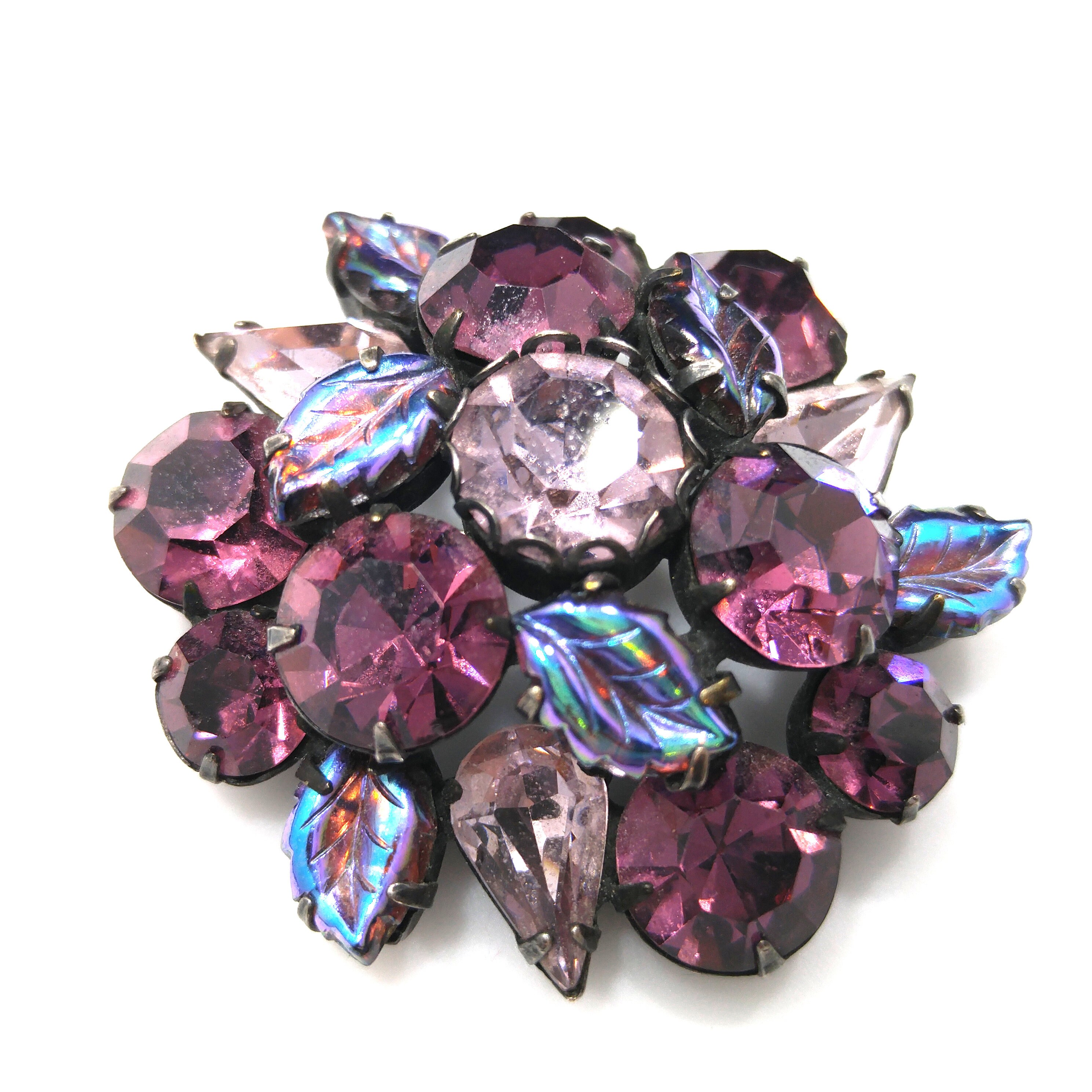 Vintage 1950's Purple and Pink Rhinestone Floral Brooch