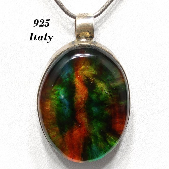 Vintage Italy Art Glass Pendant, Sterling Silver,… - image 2