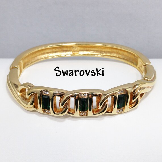 Swarovski Green & Clear Rhinestone Hinged Bracele… - image 7