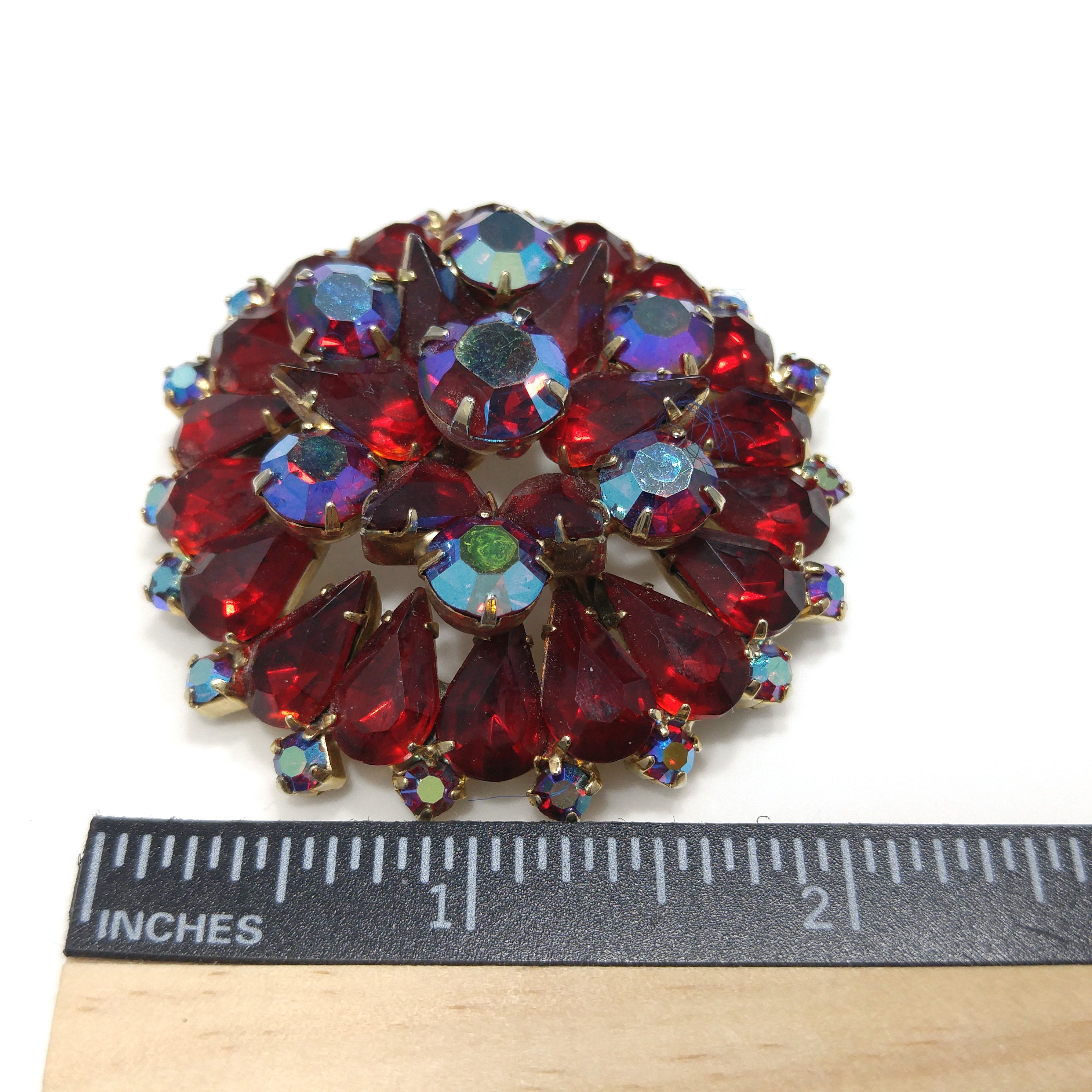 Beautiful Vintage 1950's Red Aurora Rhinestone Star Flower