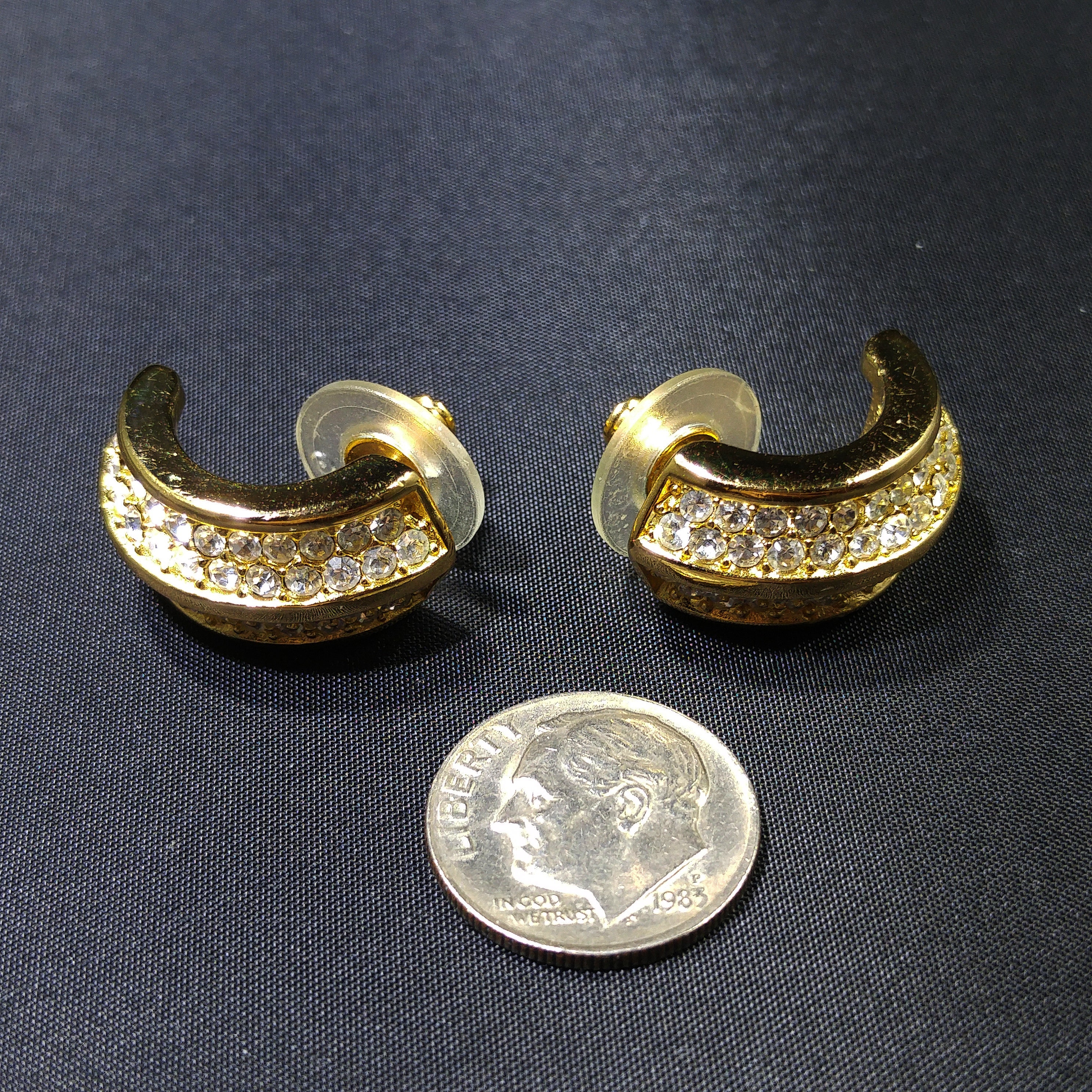 Christian Dior Rhinestone Hoop Earrings, Gold Plated, 1990s