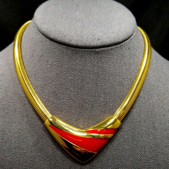 Vintage Napier Red Enamel Snake Chain Choker Neck… - image 2