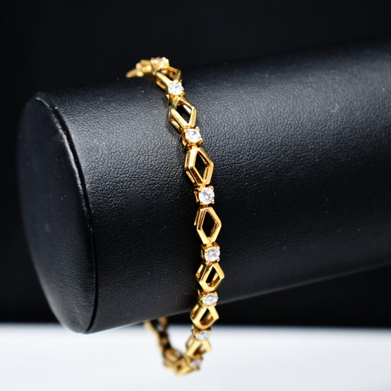 Roman Vintage Tennis Bracelet, Gold Plated, Clear… - image 5