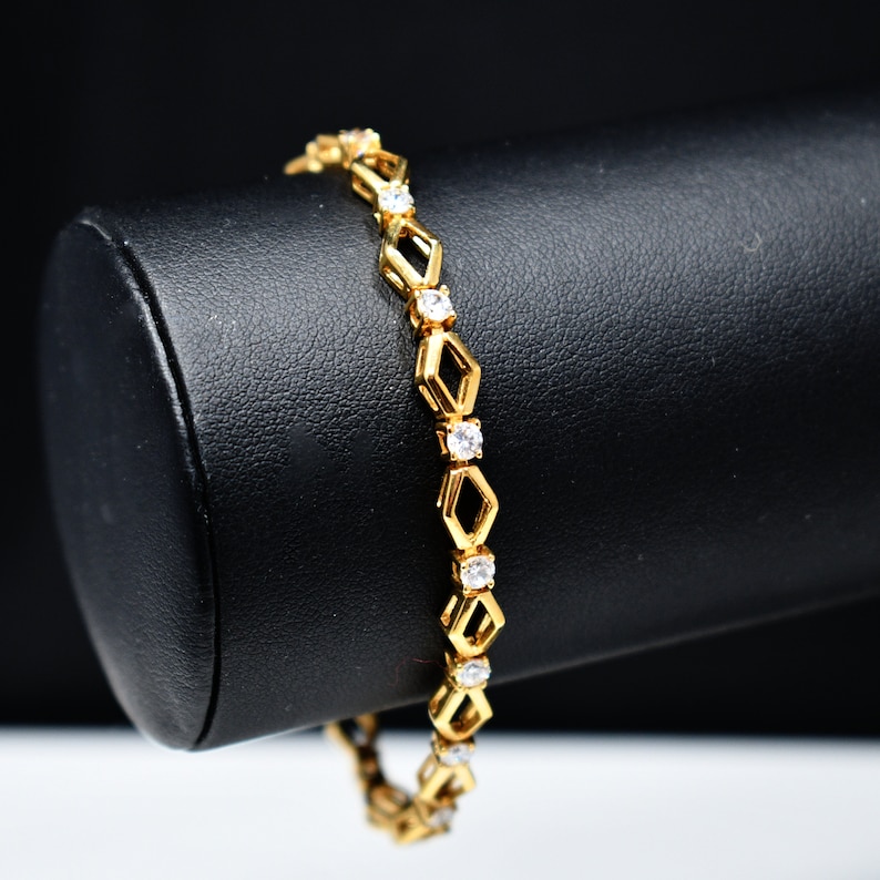 1970s Vintage Jewelry Gold Plated Clear Rhinestones Roman Vintage Tennis Bracelet