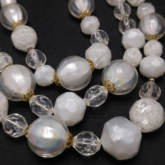 West Germany White Beaded Necklace, Three Strands… - image 6