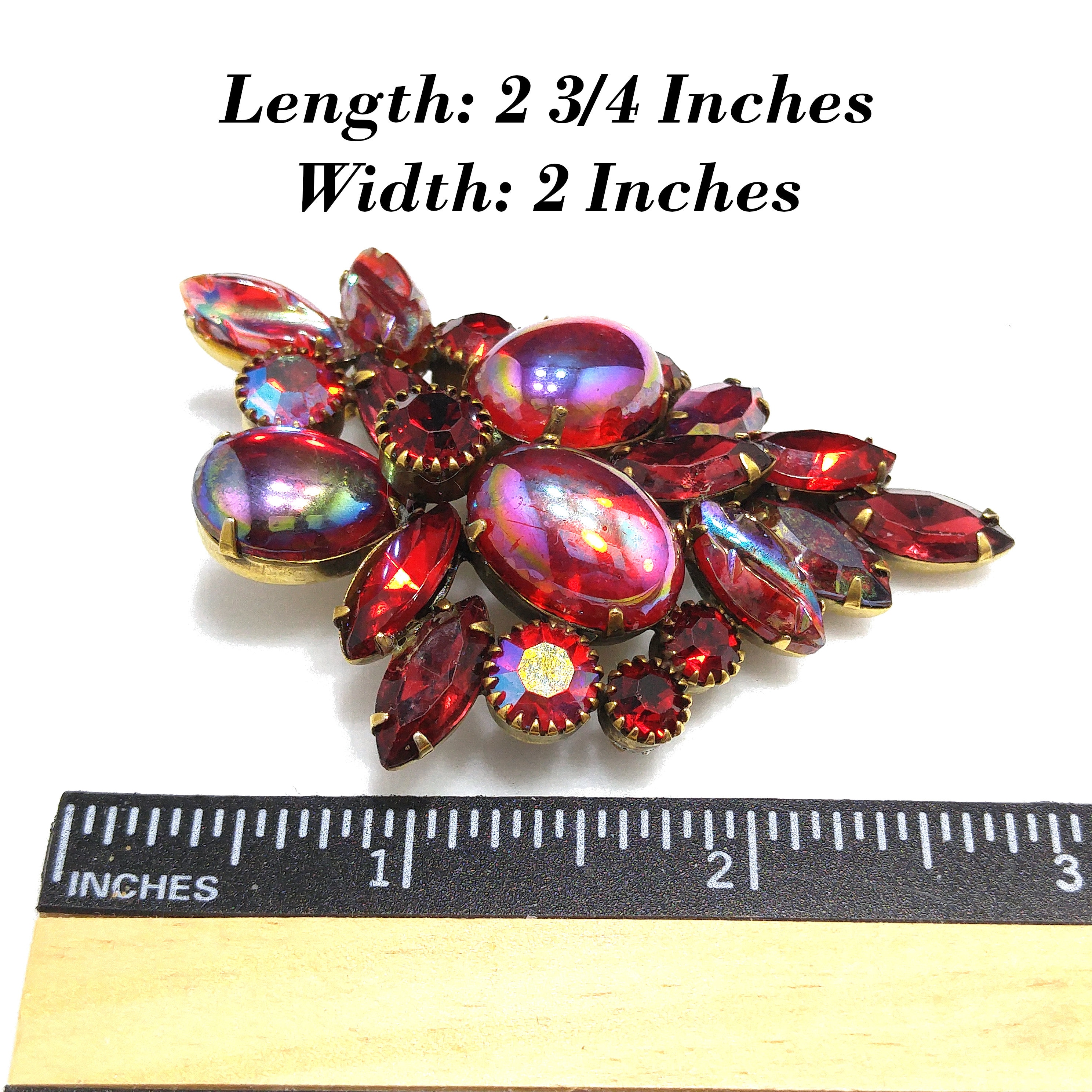 Beautiful Vintage 1950's Red Aurora Rhinestone Star Flower