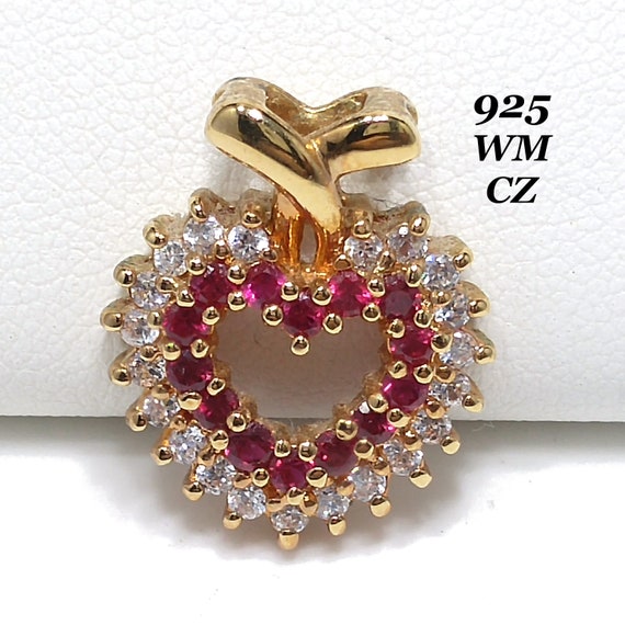 CZ Gemstone Heart Pendant, 925 WM Gold Plate Over… - image 1