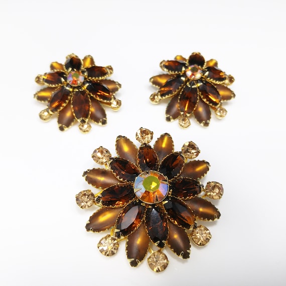 Judy Lee Topaz Rhinestone Brooch & Earrings Set, Gold Plated Judy Lee Topaz Rhinestone Brooch & Earrings Set, Gold Plated