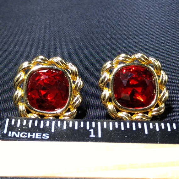 Swarovski Red Crystal Earrings, Gold Plated, Stam… - image 9