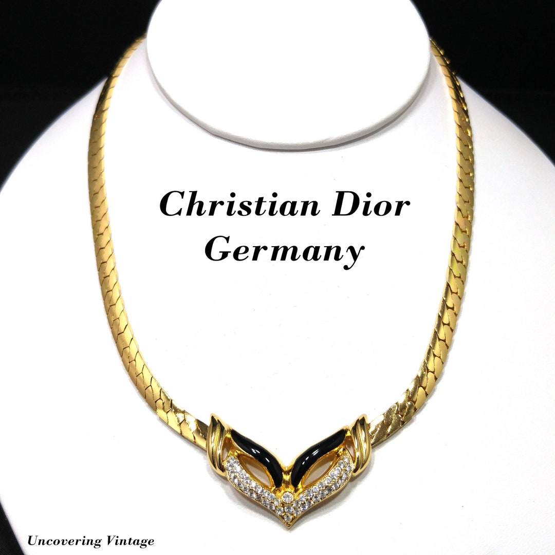 Vintage Christian Dior Necklace - Enamel w/ Crystal Rhinestones - Ruby Lane