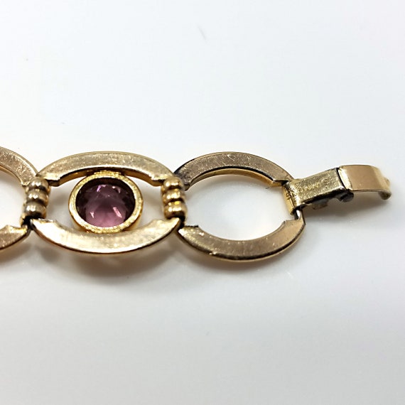 Vintage Gold Plated Purple Glass Bracelet, Signed… - image 6