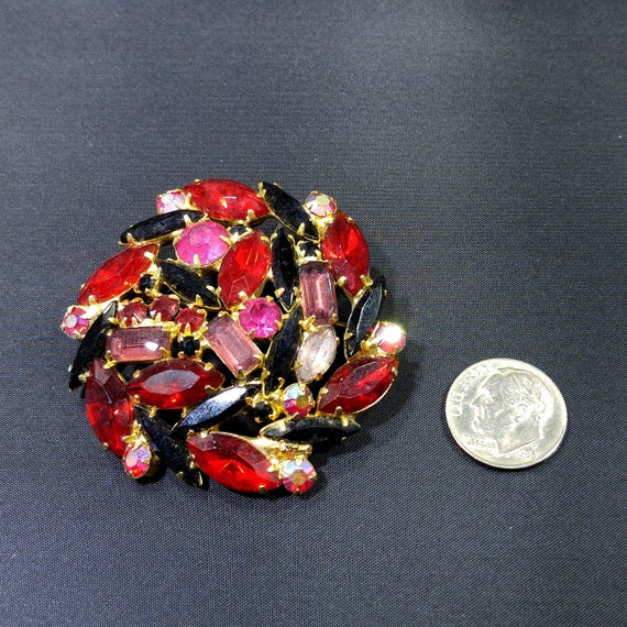 Red & Purple Juliana Style Brooch, Gold Plated, 1… - image 5