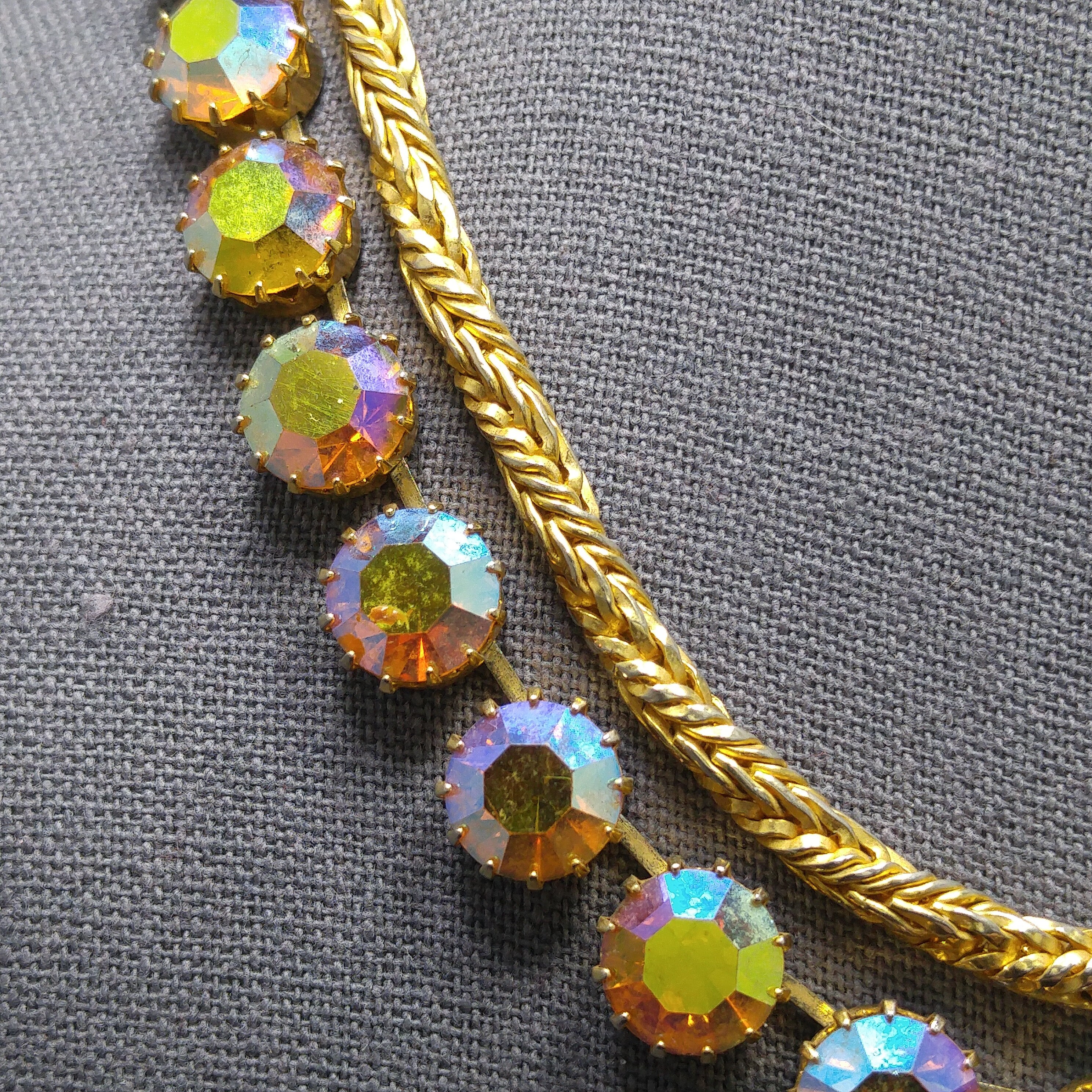 Hattie Carnegie Gold Rhinestone Necklace, Rope Chain Aurora