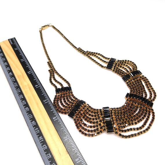 Black Rhinestone Festoon Necklace, Gold Plated, 1… - image 6