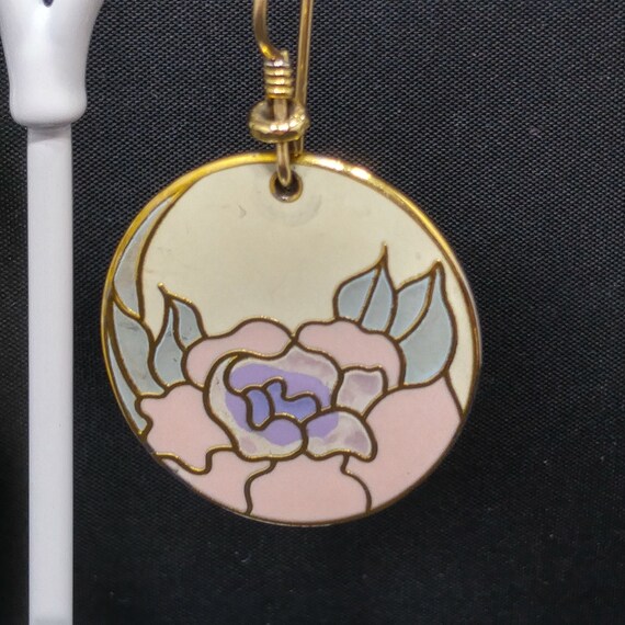 Laurel Burch "Garden Rose" Earrings, Cloisonné Go… - image 3