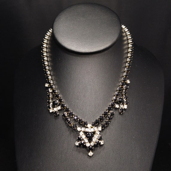 国産品 Rhinestone Clear & Black Vintage Festoon Rhodium Necklace, その他