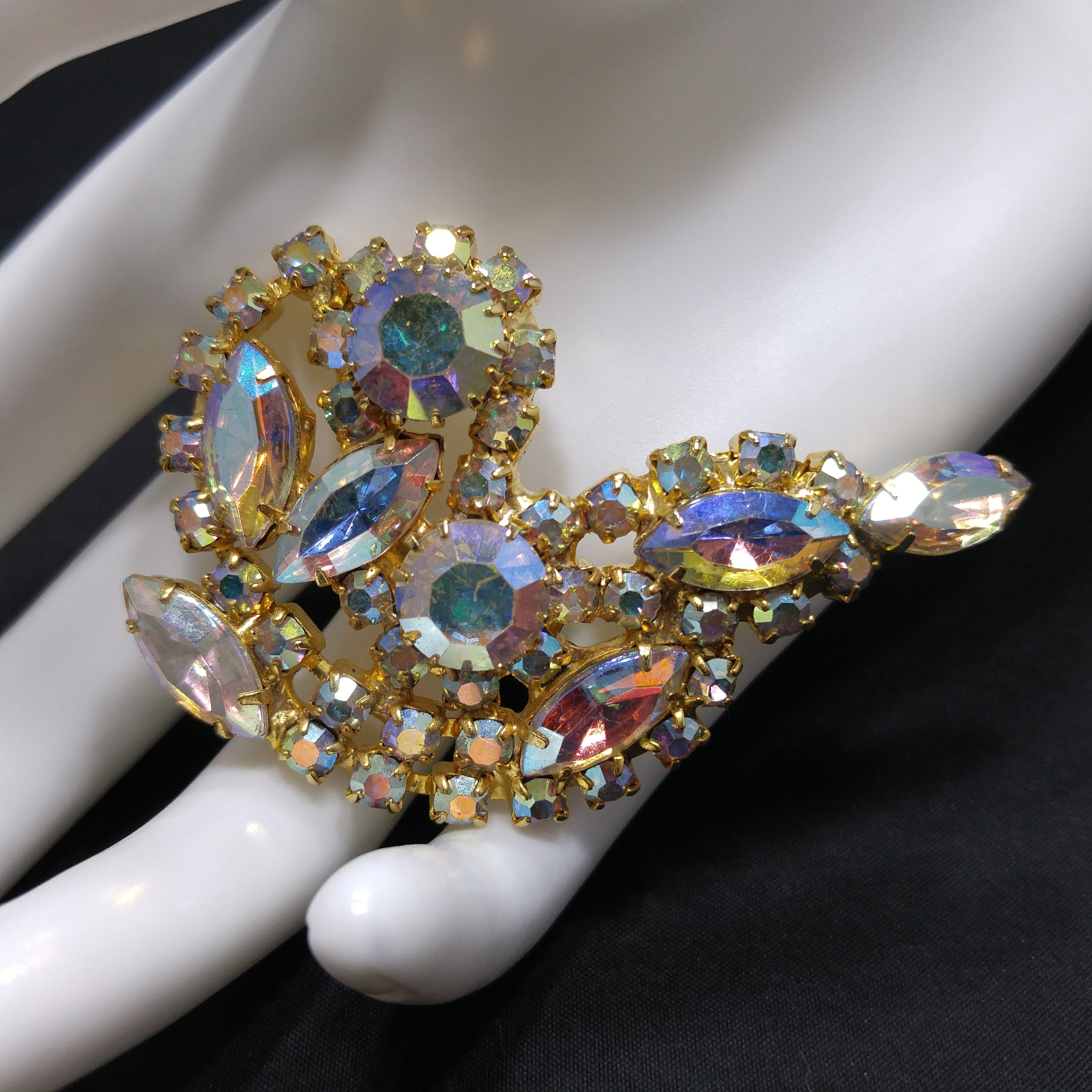 Aurora Borealis Rhinestone Brooch, Gold Plated, AB Clear
