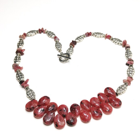 Vintage Raspberry Rhodonite Beaded Necklace, Hand… - image 2