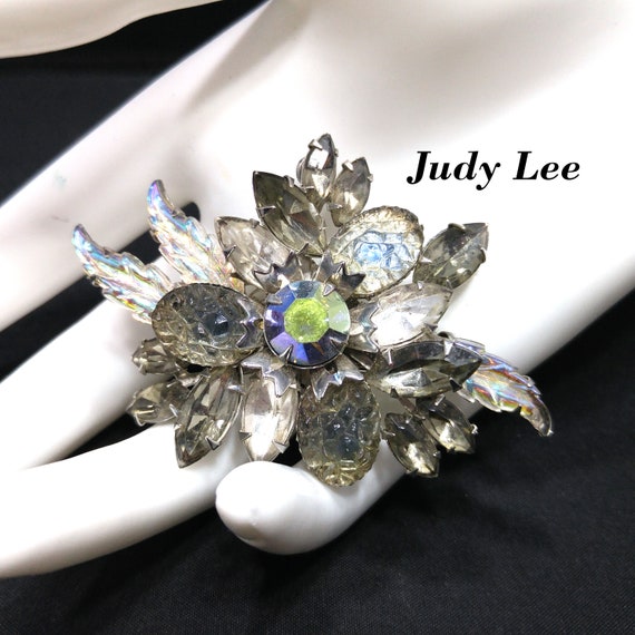 Judy Lee  Molded Lava Glass Brooch, Aurora Boreali