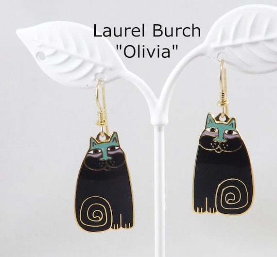 Laurel Burch "Olivia" Cat Earrings, Gold Plated, … - image 1