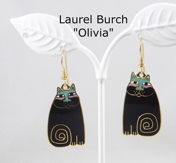 Laurel Burch "Olivia" Cat Earrings, Gold Plated, … - image 1