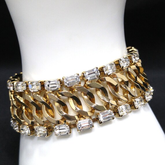 Reinad Chain Clear Rhinestone Bracelet, Gold Plat… - image 3