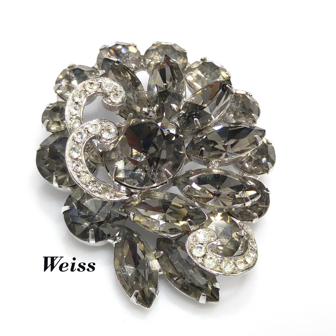 Schreiner Rhinestone Brooch Pendant! Orange, Beige, Gray