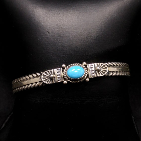 Silver Cuff Gemstone Bracelet, Stamped STERLING N… - image 9