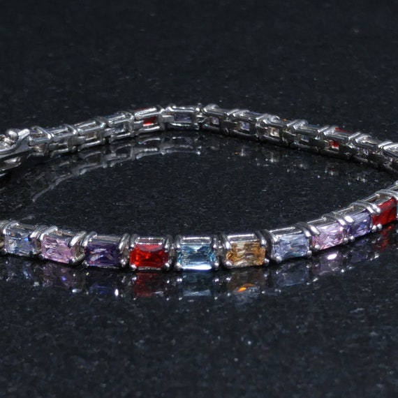 Silver Multi-colored Crystal Rhinestone Bracelet,… - image 5