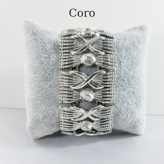 Coro Pegasus Wide Bracelet,  Silver Tone, 1950s V… - image 1