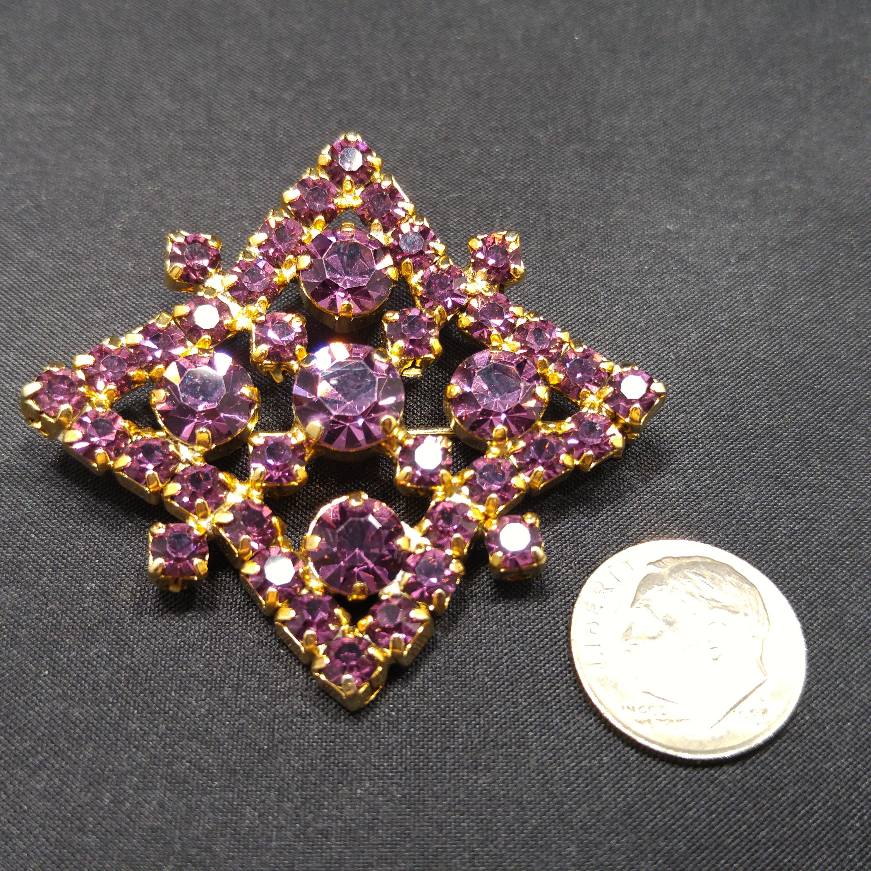 Kramer of New York Purple Rhinestone Brooch, Gold Plated Kramer of New York Purple Rhinestone Brooch, Gold Plated