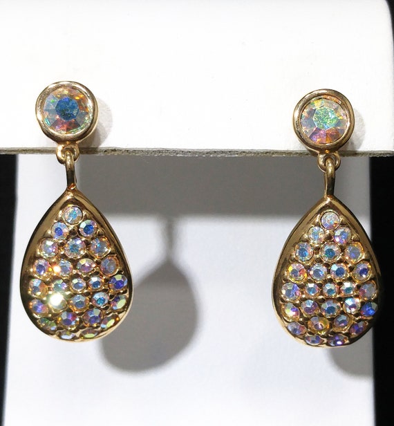 Swarovski Aurora Borealis Rhinestone Earrings, Go… - image 10