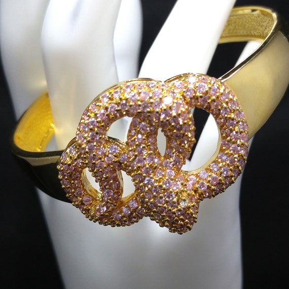 Snake Rhinestone Cuff Bracelet, Gold Plated, Vint… - image 1