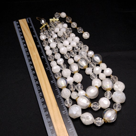 West Germany White Beaded Necklace, Three Strands… - image 10