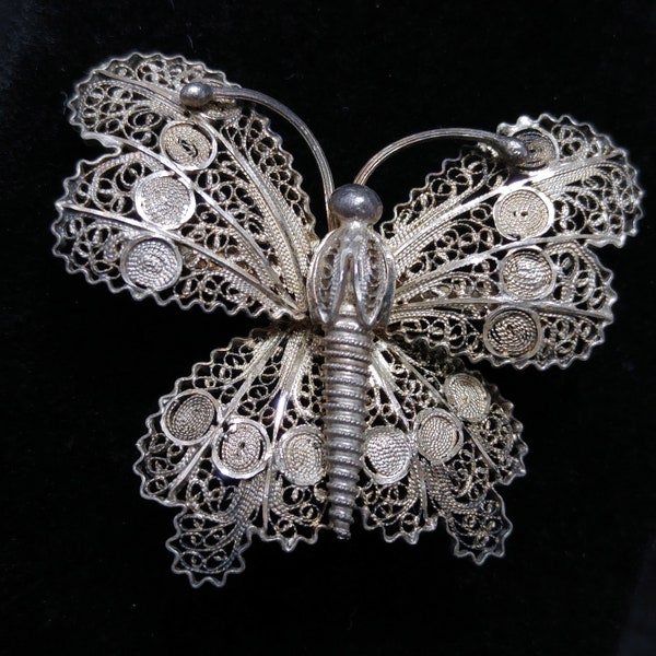 Broche antique de papillon de Cannetille, Vermeil 800 argent, bijoux de cru des années 40