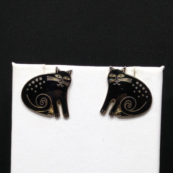 Laurel Burch "Keshire Cat" Black Post Earrings, G… - image 10