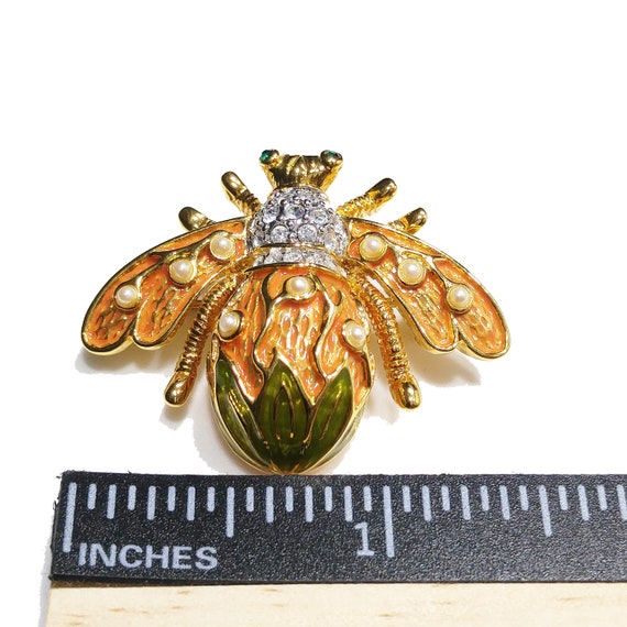 Joan Rivers Bee Enamel Rhinestone Brooch, Gold Pl… - image 3